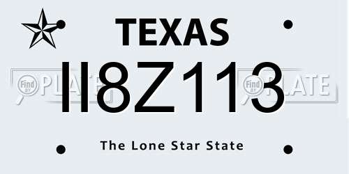 II8Z113 Texas License Plate