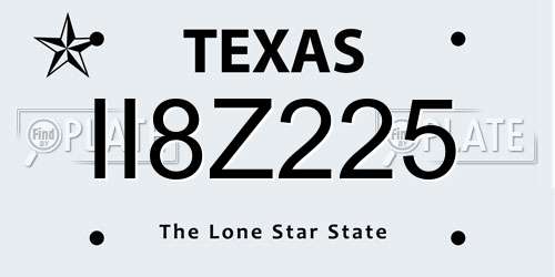 II8Z225 Texas License Plate