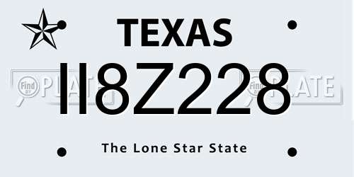 II8Z228 Texas License Plate