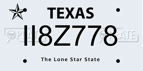 II8Z778 Texas License Plate