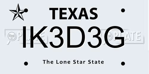 IK3D3G Texas License Plate