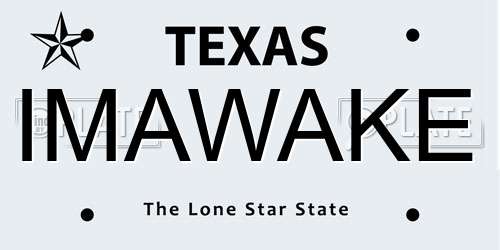 IMAWAKE Texas License Plate