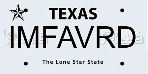 IMFAVRD Texas License Plate
