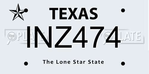 INZ474 Texas License Plate