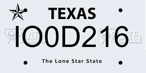 IO0D216 Texas License Plate
