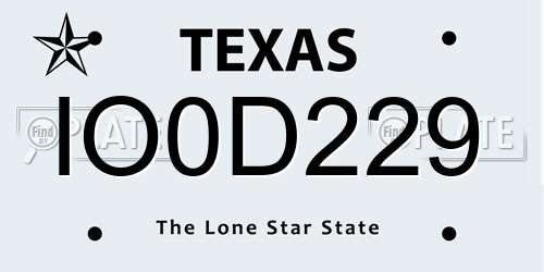 IO0D229 Texas License Plate