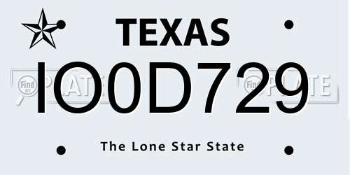 IO0D729 Texas License Plate