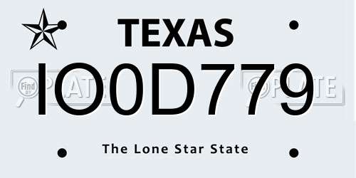 IO0D779 Texas License Plate