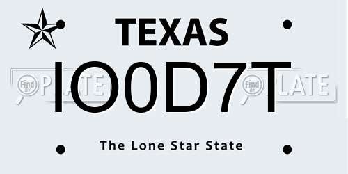 IO0D7T Texas License Plate