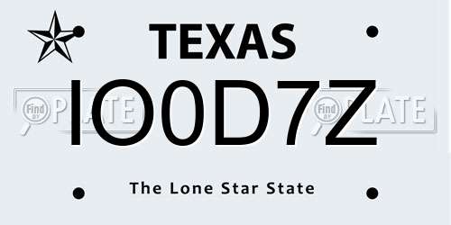 IO0D7Z Texas License Plate