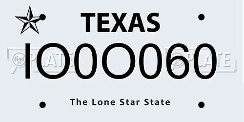 IO0O060 Texas License Plate