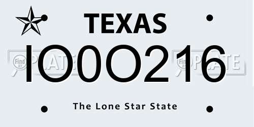 IO0O216 Texas License Plate