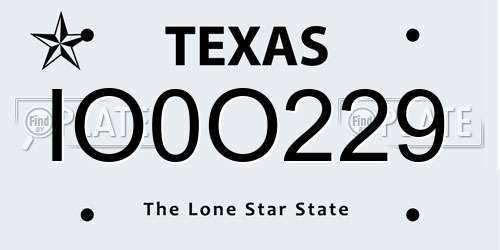 IO0O229 Texas License Plate