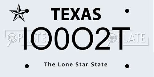 IO0O2T Texas License Plate