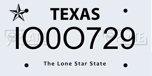 IO0O729 Texas License Plate