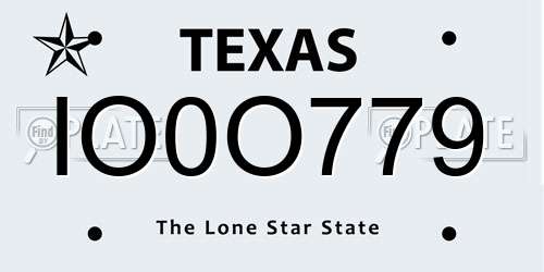 IO0O779 Texas License Plate