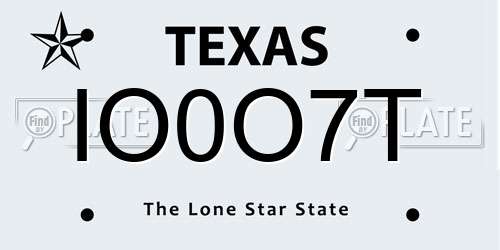 IO0O7T Texas License Plate