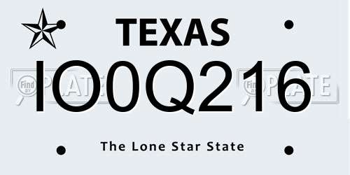 IO0Q216 Texas License Plate