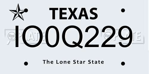 IO0Q229 Texas License Plate