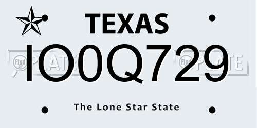 IO0Q729 Texas License Plate