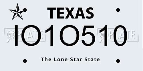IO1O510 Texas License Plate