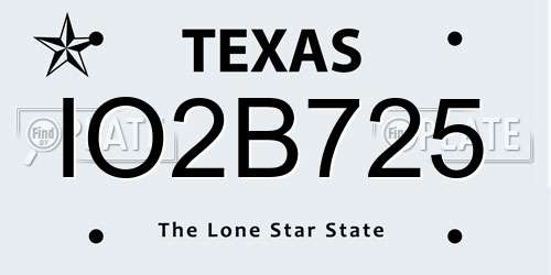 IO2B725 Texas License Plate