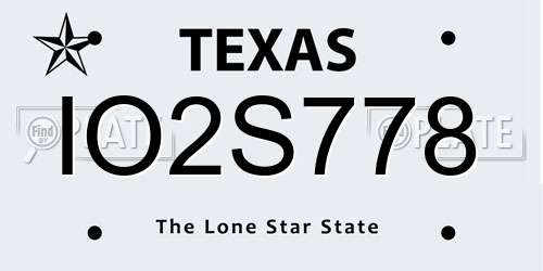IO2S778 Texas License Plate
