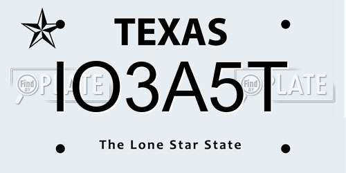 IO3A5T Texas License Plate