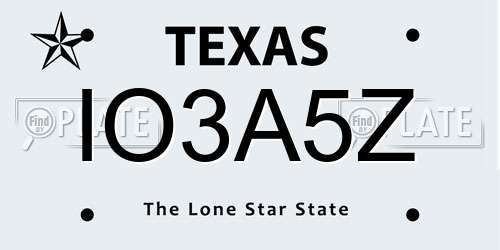 IO3A5Z Texas License Plate
