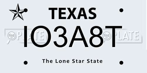 IO3A8T Texas License Plate