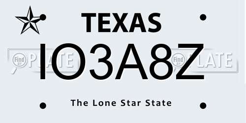 IO3A8Z Texas License Plate