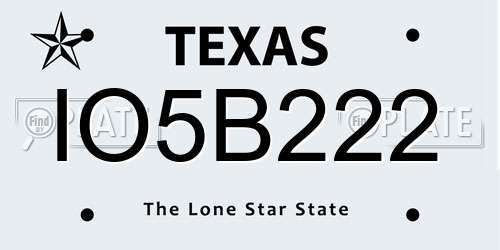 IO5B222 Texas License Plate