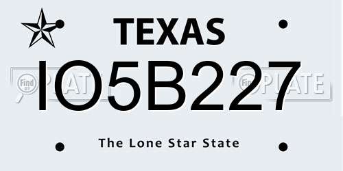IO5B227 Texas License Plate