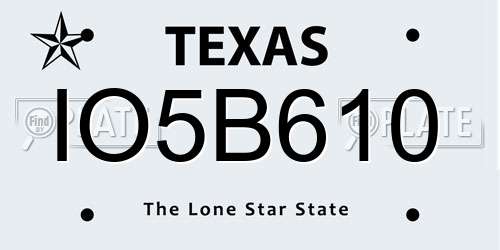 IO5B610 Texas License Plate