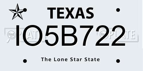 IO5B722 Texas License Plate