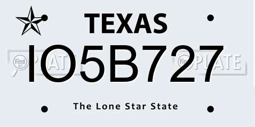 IO5B727 Texas License Plate