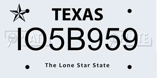 IO5B959 Texas License Plate