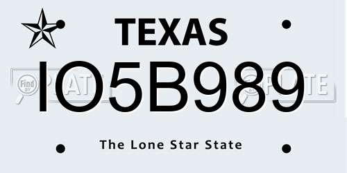 IO5B989 Texas License Plate