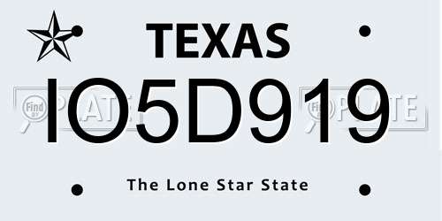 IO5D919 Texas License Plate