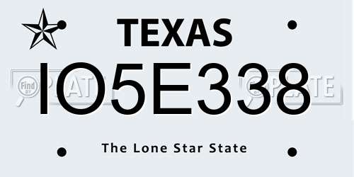 IO5E338 Texas License Plate