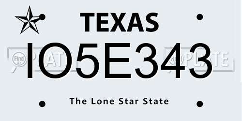 IO5E343 Texas License Plate
