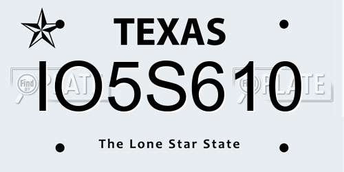 IO5S610 Texas License Plate
