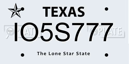 IO5S777 Texas License Plate