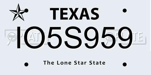 IO5S959 Texas License Plate
