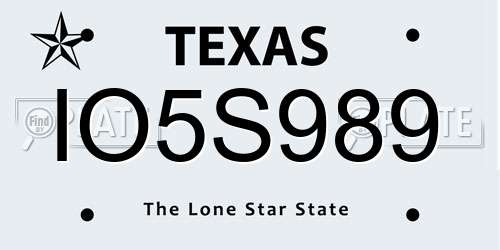 IO5S989 Texas License Plate
