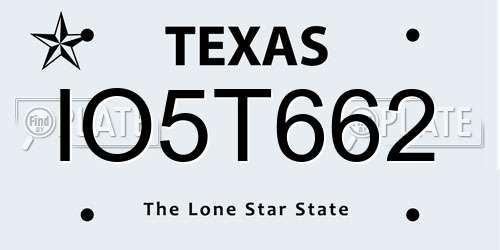 IO5T662 Texas License Plate