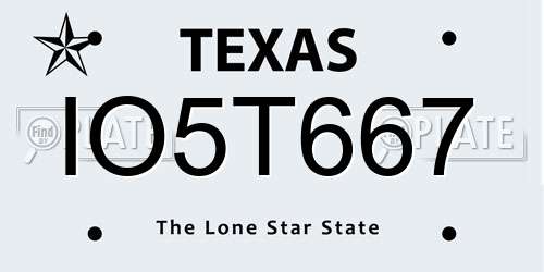 IO5T667 Texas License Plate