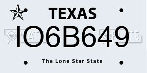 IO6B649 Texas License Plate