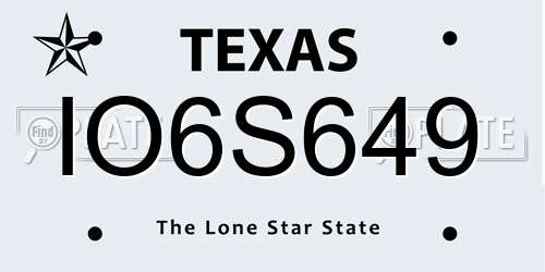 IO6S649 Texas License Plate