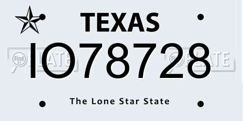 IO78728 Texas License Plate